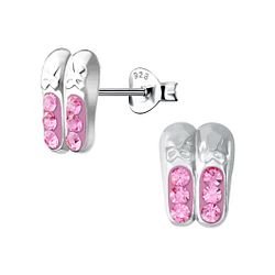 Silver Ballerina Shoe Crystal Stud Earrings - 18791