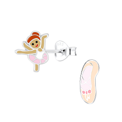 Silver Ballerina and Ballerina Shoe Stud Earrings - 18597
