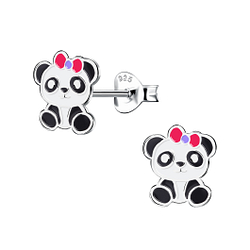 Silver Panda Stud Earrings - 18788