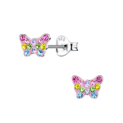 Silver Butterfly Crystal Stud Earrings - 18544