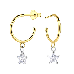 Silver Star Half Hook Stud Earrings - 18668