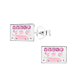 Silver Tape Cassette Stud Earrings - 18693
