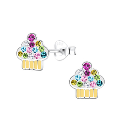 Silver Cupcake Stud Earrings - 18553