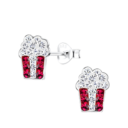 Silver Popcorn Bucket Stud Earrings - 18676