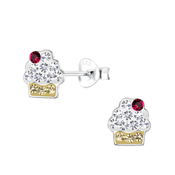 Silver Cupcake Stud Earrings - 19060