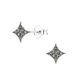 Silver Diamond Shaped Stud Earrings - 19104
