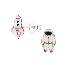 Silver Rocket and Astronaut Stud Earrings - 18601