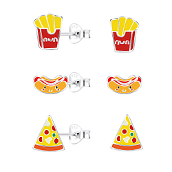 Silver Food Lover Stud Earrings Set - 18557