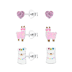 Silver Alpaca Stud Earrings Set - 18558