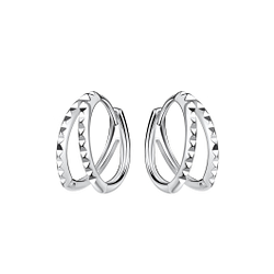 Silver Patterned Huggie Earrings - 20656