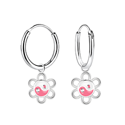 Silver Yin Yang Flower Charm Hoop Earrings - 18711 Silver Yin Yang Flower Charm Hoop Earrings - 18711