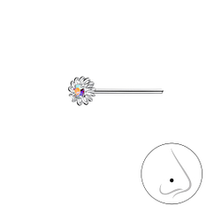 Silver Flower Crystal Nose Stud - Wholesale - 18743