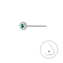 Silver Flower Crystal Nose Stud - 18743