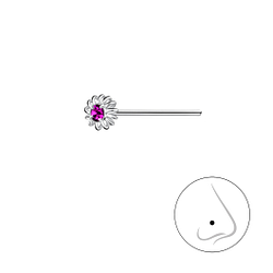 Silver Flower Crystal Nose Stud - Wholesale - 18743