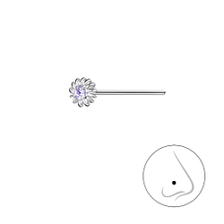 Silver Flower Crystal Nose Stud - Wholesale - 18743