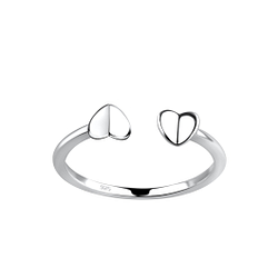 Silver Opened Double Heart Ring - 19218