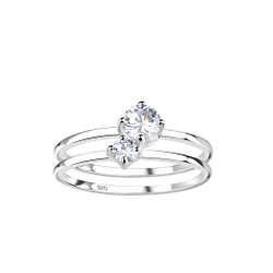 Silver Double Stones Ring - 19242