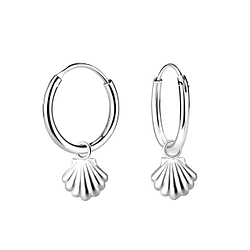 Silver Shell Charm Hoop Earrings - 19204 Silver Shell Charm Hoop Earrings - 19204