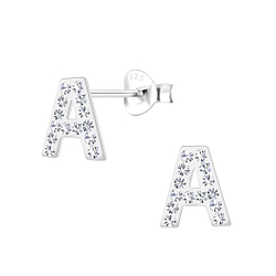 Silver Letter A Stud Earrings - 19253