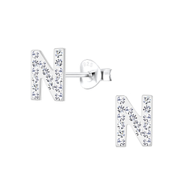 Silver Letter N Stud Earrings - 19193
