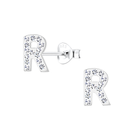 Silver Letter R Stud Earrings - 19194