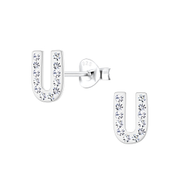 Silver Letter U Stud Earrings - 19197