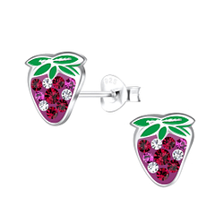 Silver Strawberry Stud Earrings - 17637