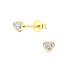 Silver Heart Cubic Zirconia Stud Earrings - 19200