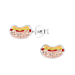 Silver Hot Dog Stud Earrings - 19273