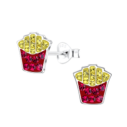 Silver French Fries Stud Earrings - 19378