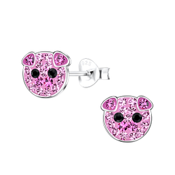 Silver Pig Stud Earrings - 19332