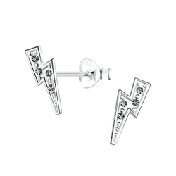 Silver Lightning Bolt Stud Earrings - 19280