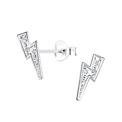 Silver Lightning Bolt Stud Earrings - 19280