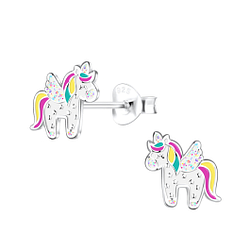 Silver Unicorn Stud Earrings - 19464