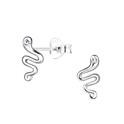 Silver Snake Stud Earrings - 19404
