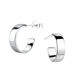 Silver Half Hoop Stud Earrings - 19445