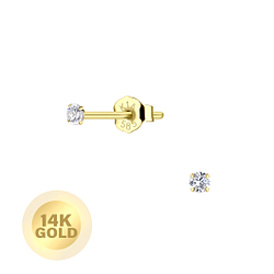 14K Solid Gold – 2mm Round Cubic Zirconia Stud Earrings - 17858