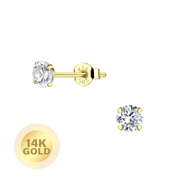 14K Solid Gold – 4mm Round Cubic Zirconia Stud Earrings - 17860
