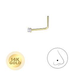 14K Solid Gold - 1.5mm Round Cubic Zirconia Nose Stud - 8659
