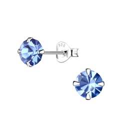 6mm Round Crystal Silver Stud Earrings - Wholesale - 9712