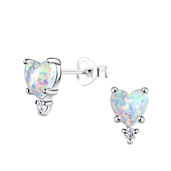 Silver Heart Opal Stud Earrings - 19504