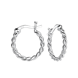 13mm Silver Twisted French Lock Hoop Earrings - 19616