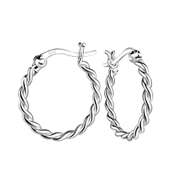18mm Silver Twisted French Lock Hoop Earrings - 19520 18mm Silver Twisted French Lock Hoop Earrings - 19520