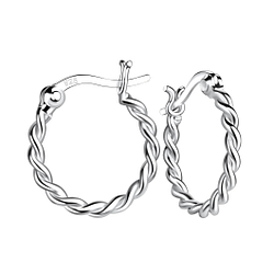 16mm Silver Twisted French Lock Hoop Earrings - 19617