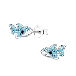 Silver Shark Stud Earrings - 19663
