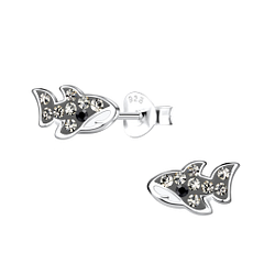 Silver Shark Stud Earrings - 19665