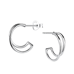 Silver Half Hoop Stud Earrings - 19621