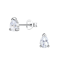 4X6mm Pear Cubic Zirconia Silver Stud Earrings - 19719