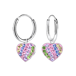 Silver Heart Crystal Charm Hoop Earrings - 19683
