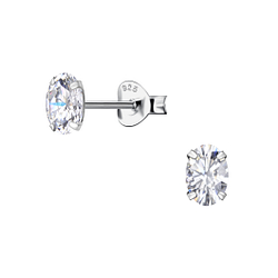 4x6mm Oval Cubic Zirconia Silver Stud Earrings - 19875